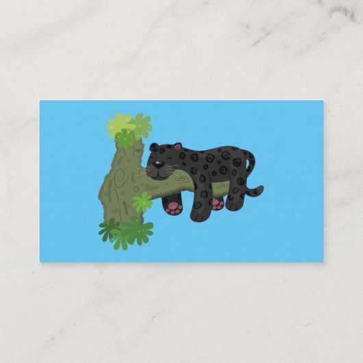 かわいいジャガー黒ヒョウ猫の漫画イラストレーション 名刺 (裏面)