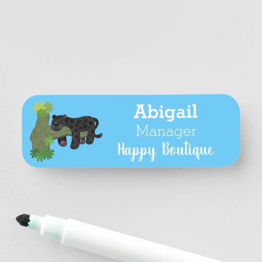 かわいいジャガー黒ヒョウ猫の漫画イラストレーション 名札 (インサイチュ)