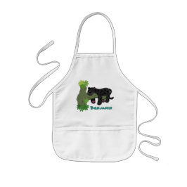 かわいいジャガー黒ヒョウ猫の漫画イラストレーション 子供用エプロン