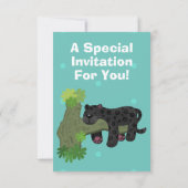 かわいいジャガー黒ヒョウ猫の漫画イラストレーション 招待状 (裏面)