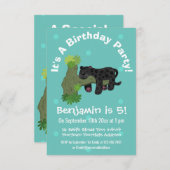 かわいいジャガー黒ヒョウ猫の漫画イラストレーション 招待状 (正面/裏面)