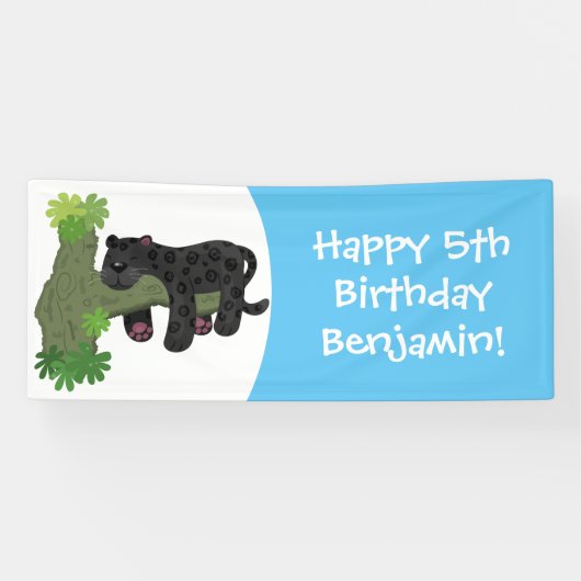 かわいいジャガー黒ヒョウ猫の漫画イラストレーション 横断幕 (横)