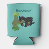 かわいいジャガー黒ヒョウ猫の漫画イラストレーション 缶クーラー (正面)