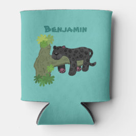 かわいいジャガー黒ヒョウ猫の漫画イラストレーション 缶クーラー