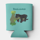 かわいいジャガー黒ヒョウ猫の漫画イラストレーション 缶クーラー (裏面)