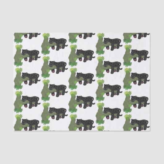 かわいいジャガー黒ヒョウ猫の漫画イラストレーション 薄葉紙 (正面)