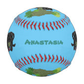 かわいいジャガー黒ヒョウ猫の漫画イラストレーション 野球ボール (裏面)