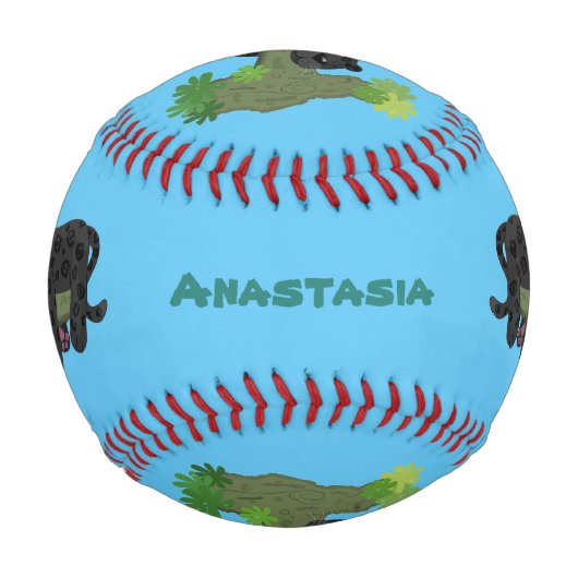 かわいいジャガー黒ヒョウ猫の漫画イラストレーション 野球ボール (正面)