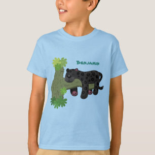 かわいいジャガー黒ヒョウ猫の漫画イラストレーション Tシャツ