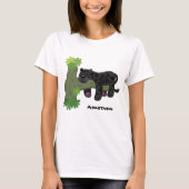 かわいいジャガー黒ヒョウ猫の漫画イラストレーション Tシャツ (正面)