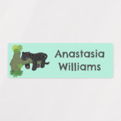 かわいいジャガー黒ヒョウ猫の漫画パーソナライズされた ラベル (デザイン1)