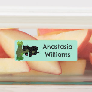 かわいいジャガー黒ヒョウ猫の漫画パーソナライズされた ラベル