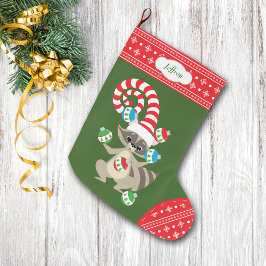 かわいいジャグリングのアライグマ ラージクリスマスストッキング
