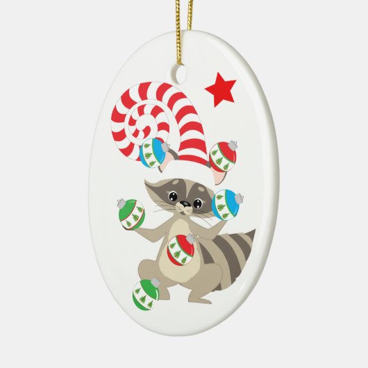かわいいジャグリングのラクーンの子供たちクリスマス セラミックオーナメント (左)