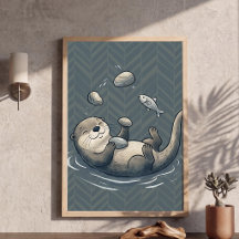 かわいいジャグリングカワウソの子供部屋アート:シェブロンの背景