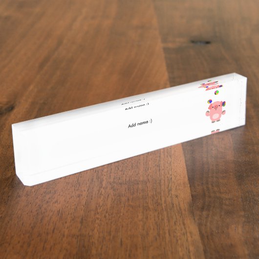 かわいいジャグリング漫画ブタ机用ネームプレート デスクネームプレート (側面)