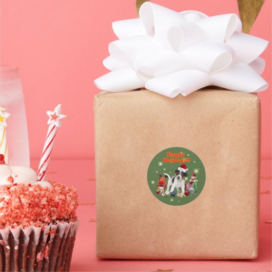 かわいいジャックラッセルテリアとおもちゃ ハッピーホリデー♡ ラウンドシール (パーティー)