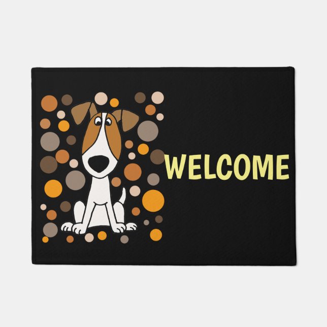 かわいいジャックラッセルテリアの犬および円の芸術 ドアマット (正面)