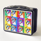 かわいいジャックラッセルテリアポップ・アートのズスタイル メタルランチボックス (正面)