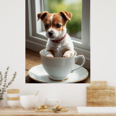 かわいいジャックラッセル子犬のティーカップアート ポスター (キッチン)