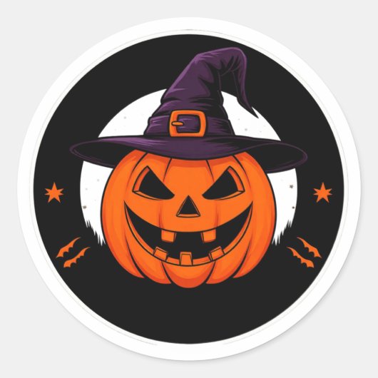 かわいいジャック・オ・ランタン魔女カボチャ 🎃 ラウンドシール (正面)