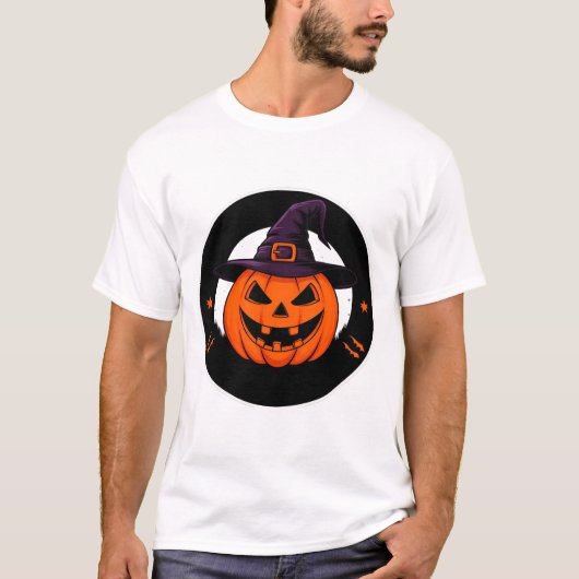 かわいいジャック・オ・ランタン魔女カボチャ 🎃 Tシャツ (正面)