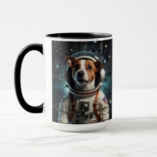 かわいいジャック・ラッセル・テリア宇宙飛行士 マグカップ (左)