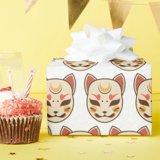 かわいいジャパニーズ風猫の包装紙  ラッピングペーパー (誕生日パーティー)