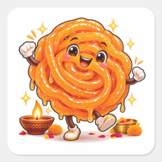 かわいいジャレビステッカー、かわいいインドのお菓子ディワリに スクエアシール