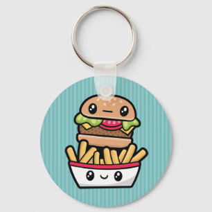 かわいいジャンクフードのハンバーガーおよび揚げ物 キーホルダー