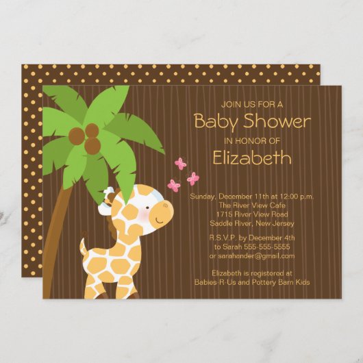 かわいいジャングルのキリンの中立ベビーシャワーの招待状 招待状 (正面/裏面)