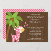 かわいいジャングルのキリンの女の子のベビーシャワーの招待状 招待状 (正面/裏面)