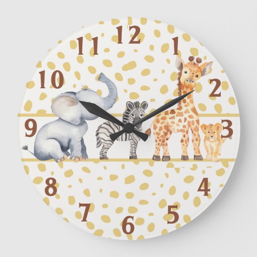 かわいいジャングルのサファリの赤ちゃん動物 ラージ壁時計 (正面)