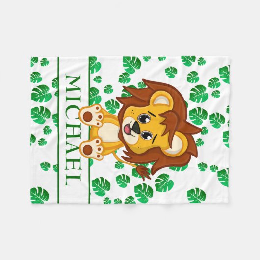 かわいいジャングルのサファリライオン動物の子どもたち フリースブランケット (正面(横))