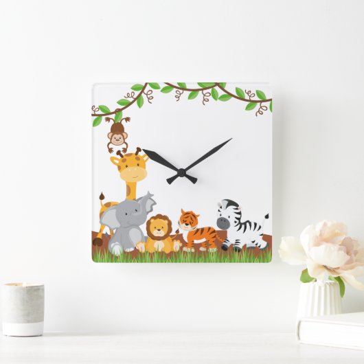 かわいいジャングルのベビー動物の柱時計 スクエア壁時計 (ホーム)