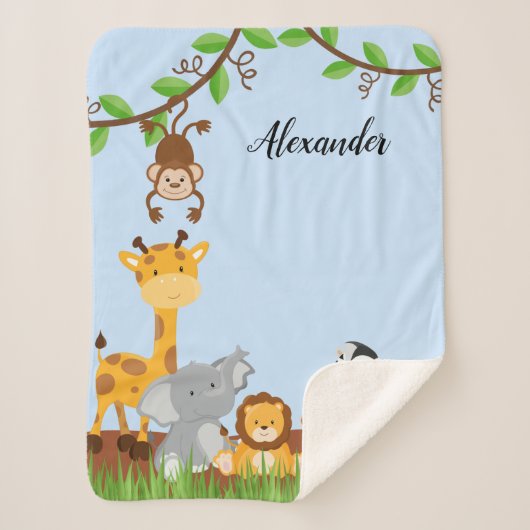 かわいいジャングルのベビー動物 シェルパブランケット (正面)