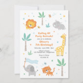 かわいいジャングルの動物の誕生日パーティー招待状 招待状 (正面)