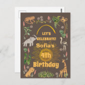 かわいいジャングルの動物の誕生日招待状 ポストカード (正面/裏面)