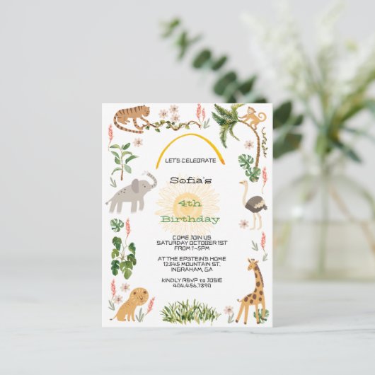 かわいいジャングルの動物の誕生日 ポストカード (スタンド正面)