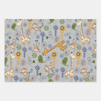 かわいいジャングルの動物を包む紙のシーツ ラッピングペーパーシート