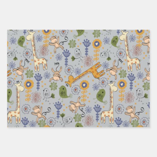 かわいいジャングルの動物を包む紙のシーツ ラッピングペーパーシート (正面)