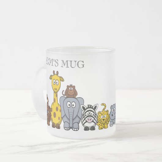 かわいいジャングルの動物"お母さんのマグ" フロストグラスマグカップ (正面左)