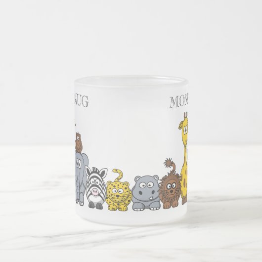 かわいいジャングルの動物"お母さんのマグ" フロストグラスマグカップ (中央)
