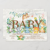 かわいいジャングルの動物 ニュートラル ベビーシャワー 招待状 (正面/裏面)