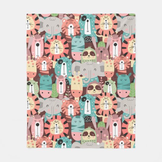 かわいいジャングルの動物 フリースブランケット (正面)