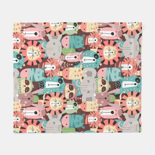 かわいいジャングルの動物 フリースブランケット (正面(横))