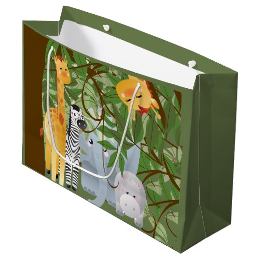 かわいいジャングルの動物 ラージペーパーバッグ (正面アングル)