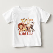 かわいいジャングルの動物 ワイルドワン 1歳の誕生日 サファリ ベビーTシャツ (正面)