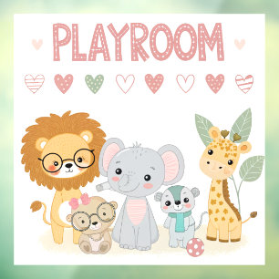 かわいいジャングルの動物 子供用パーソナライズドプレイ部屋 ウィンドウサイン