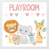 かわいいジャングルの動物 子供用パーソナライズドプレイ部屋  ウィンドウサイン (シート)